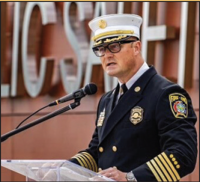 Fire Chief Daniel White presents plan to DFW Airport Fire department.